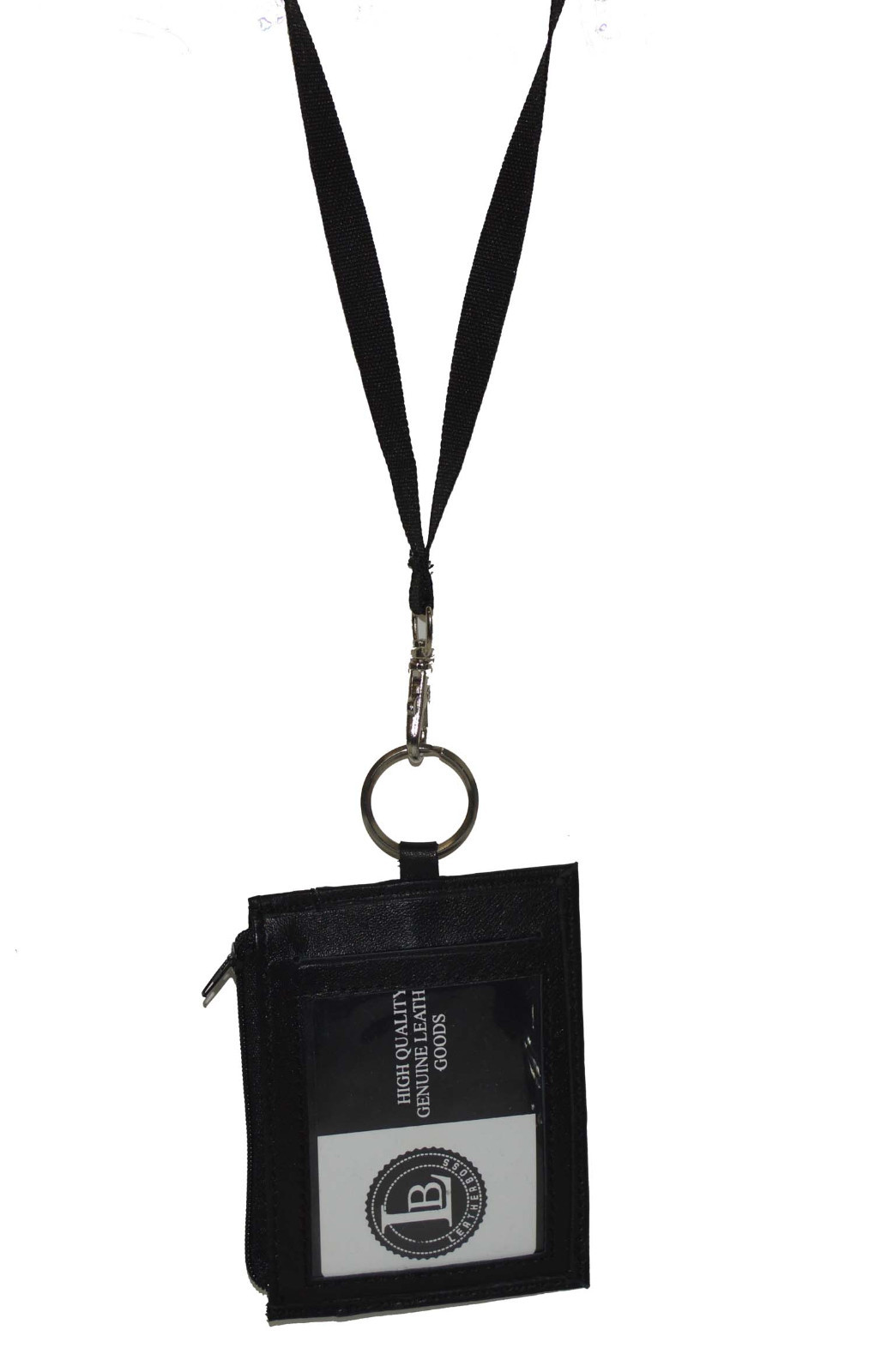 ID Holder With Neck Strap Genuine Leather New Black by Leatherboss