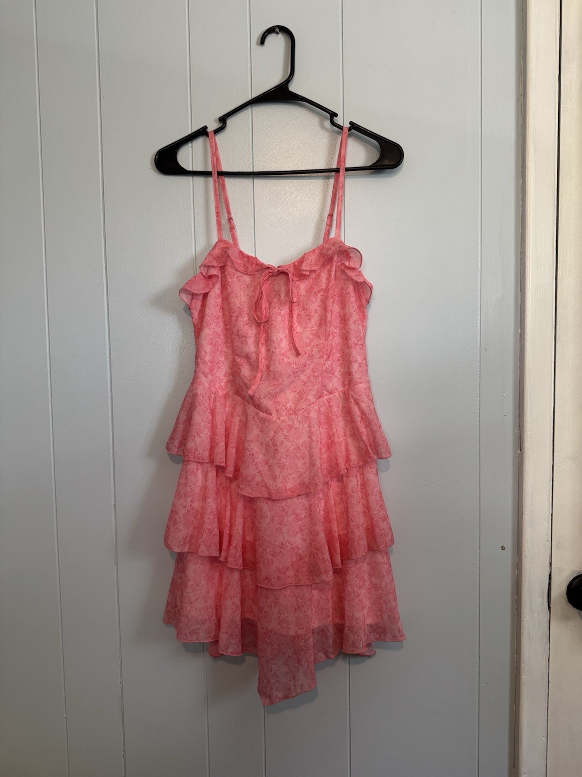 Wild Fable Pink Floral Chiffon Spaghetti Strap Ruffle Tie Lined Dress XS