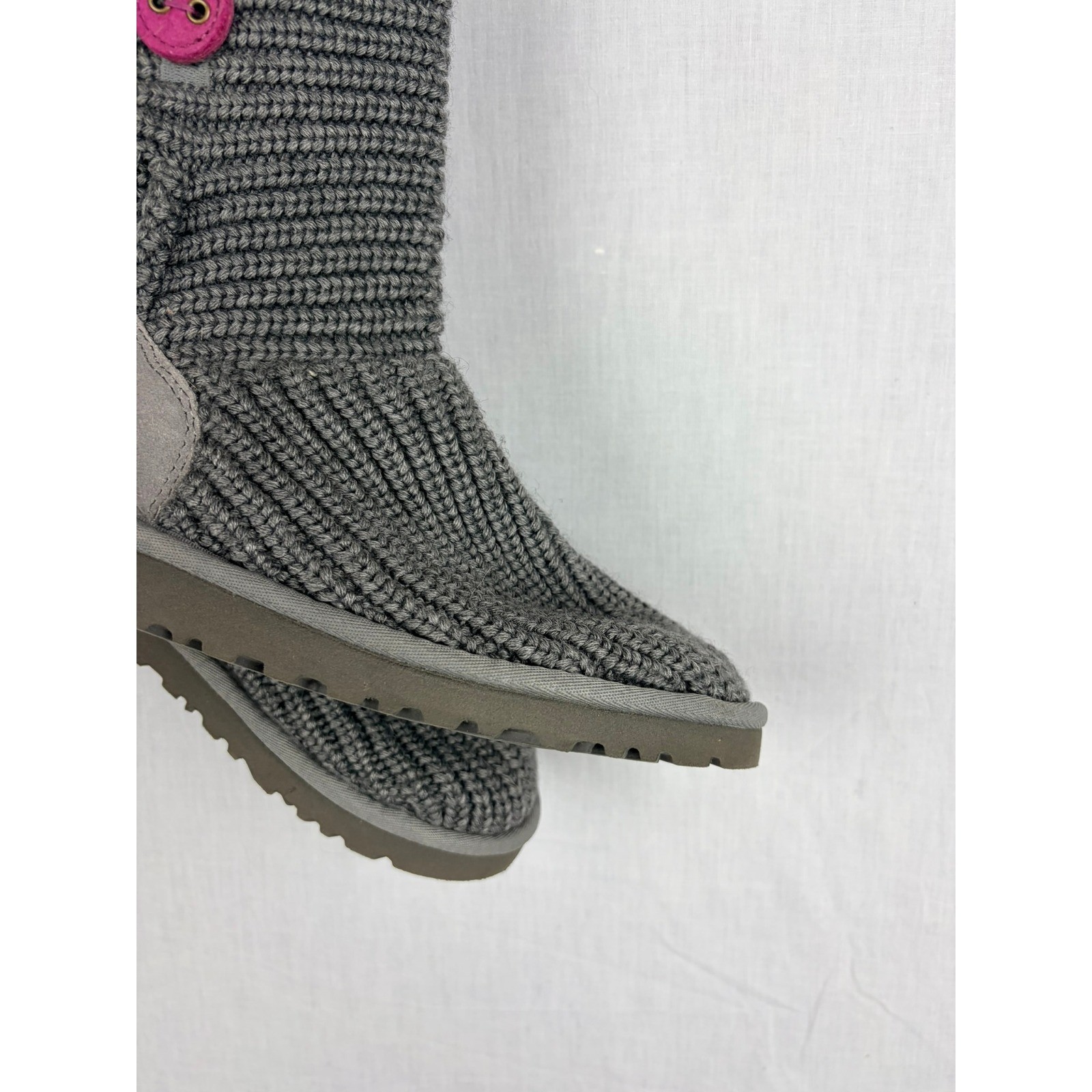 UGG Australia Womens 6 Grey Knit Tall Colorful Buttons Suede Flat Grey Boots