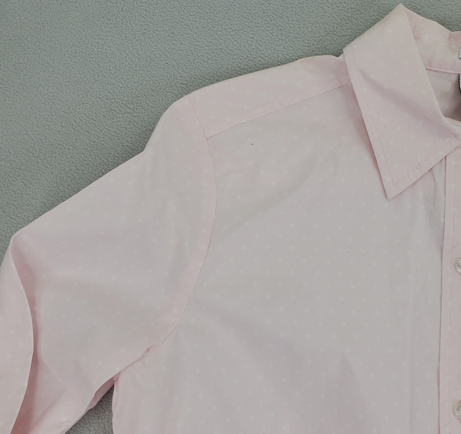 GAP Stretch Button Shirt Women L Soft Pink White Polka Dot Cotton Spandex Fitted