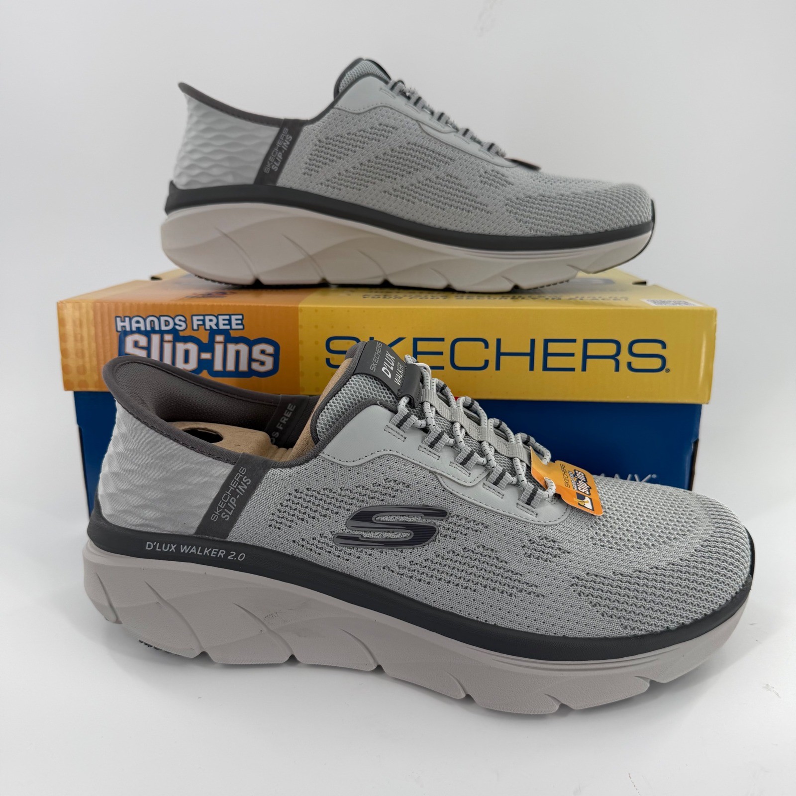 Skechers Mens Slip-ins D’Lux Walker 2.0 Grey Sneakers 232502WW Extra Wide 4E