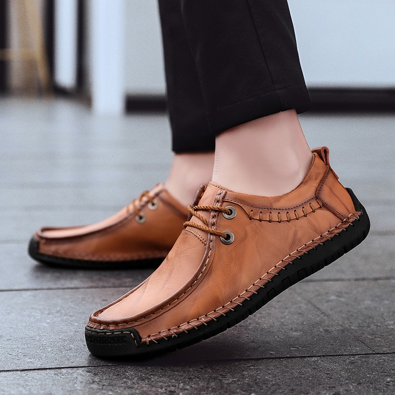 Men’s Vintage Round Toe Lace Up Loafers Formal Driving Causal Flat Heels Shoes