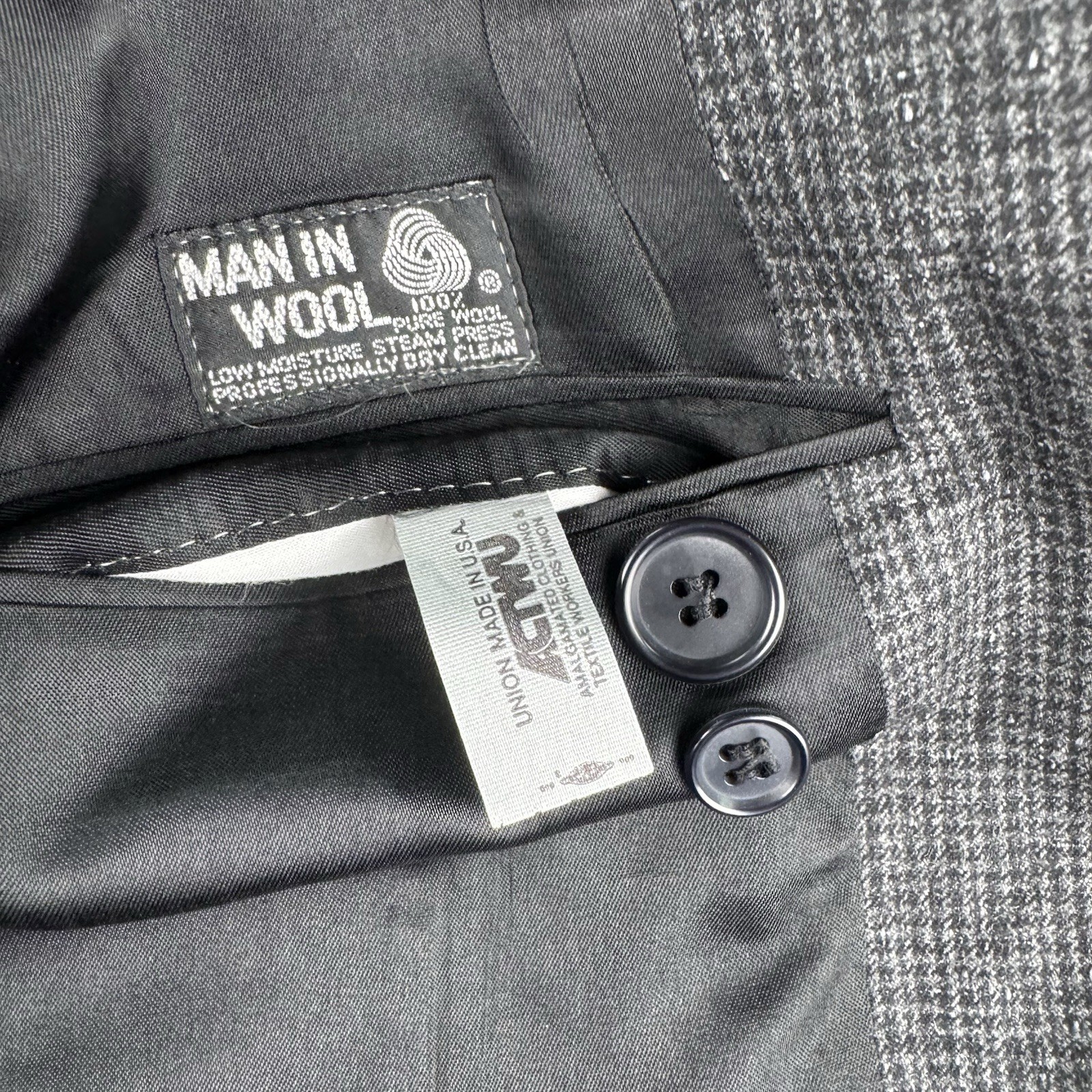 Vintage Pierre Cardin Suit 40 Gray Wool Nailhead Double Breasted Pleated 28×30