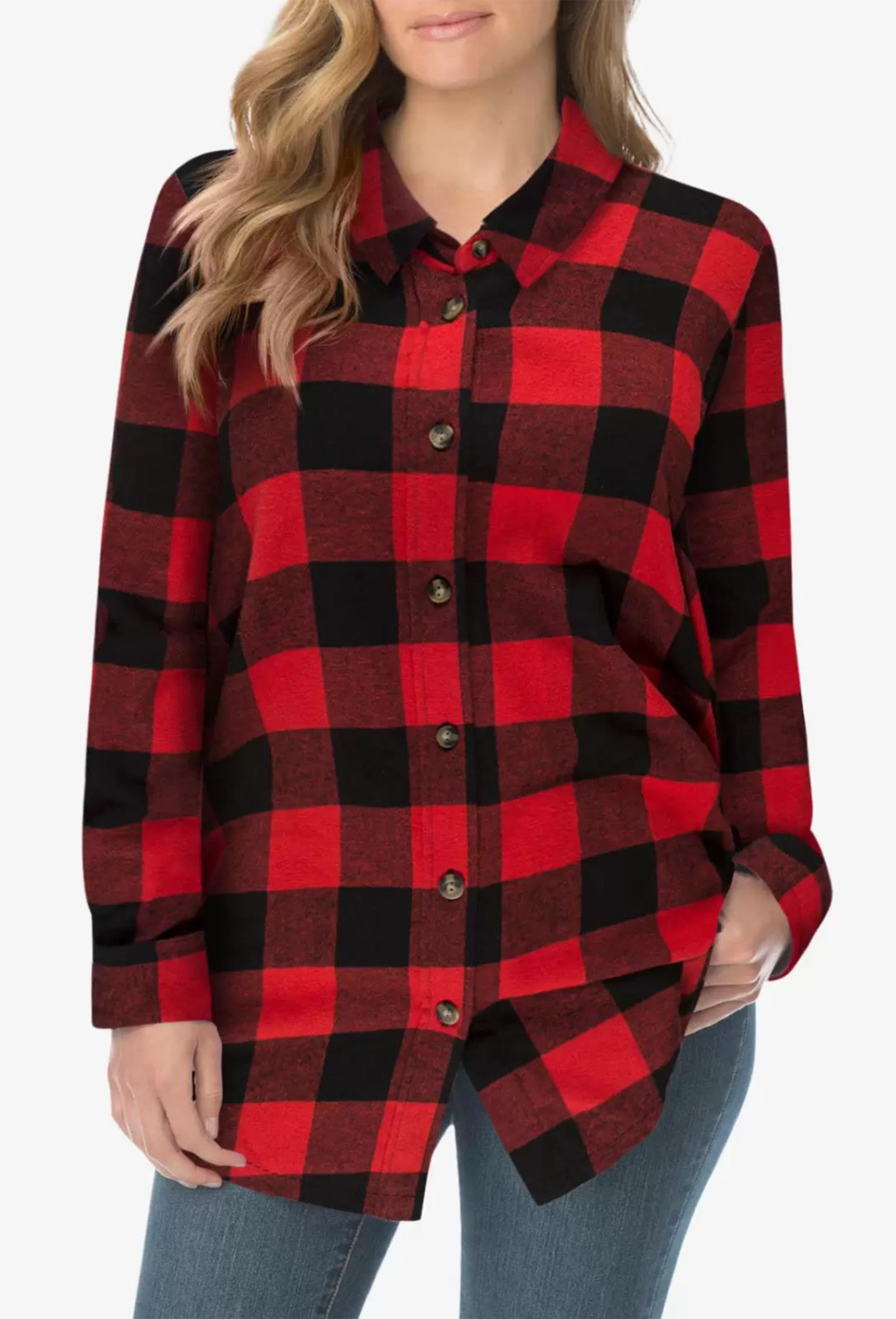 Women’s PLUS SIZE 3X 4X 5X 26/28 30/32 34/36 38/40 Plaid Flannel Shirt RED BLACK