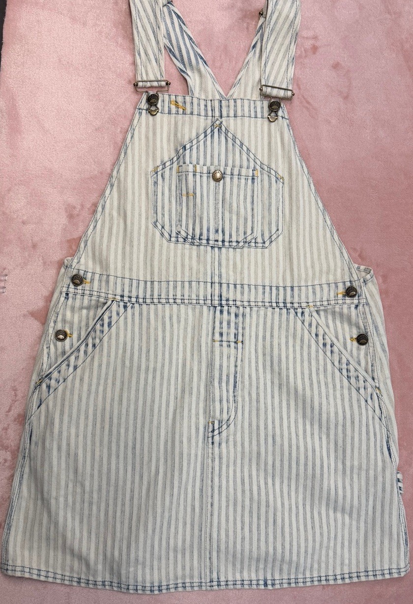NWOT Faherty Skirt Overall M Topsail Skirtall Indigo Railroad Hickory Stripe Bib
