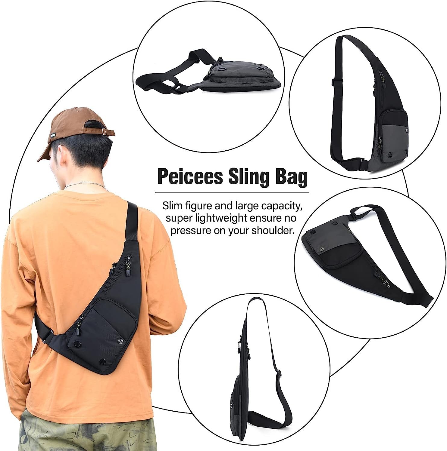 Small Sling Bag For Men Waterproof Crossbody Bag Man Purse Slim Chest Backpac…