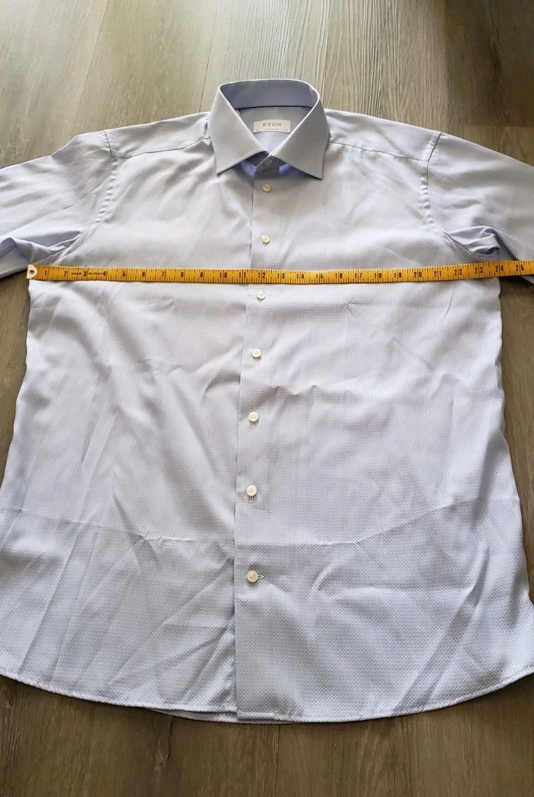 Eton Blue Print Contemporary All Cotton L/S Dress Shirt Sz 17.5/44 Quiet Luxury