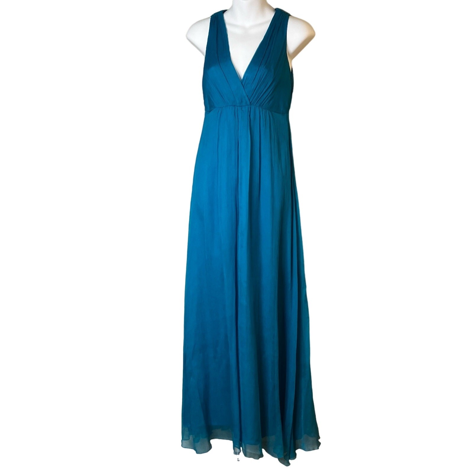 Saja Dress Womens Teal SZ 0 100% Silk Maxi Grecian Bridesmaid Gown Empire Waist