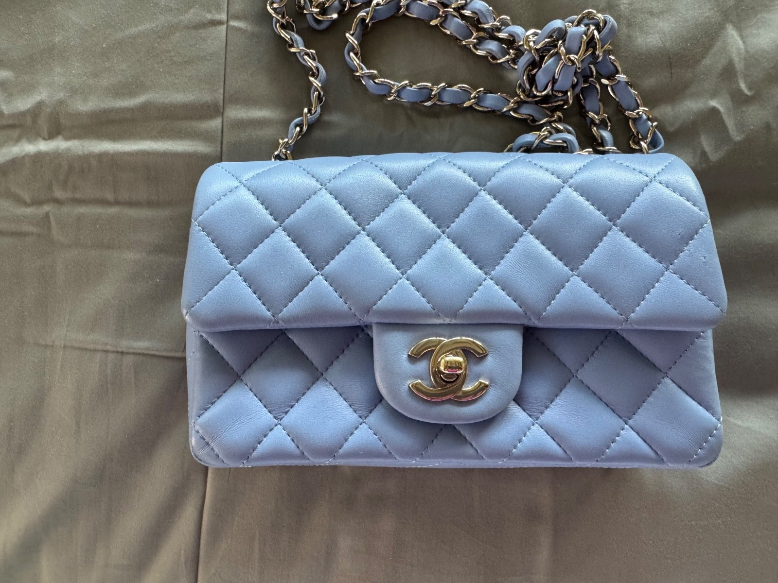 Chanel Classic mini Rectangular turquoise blue Caviar Gold Hw Bag