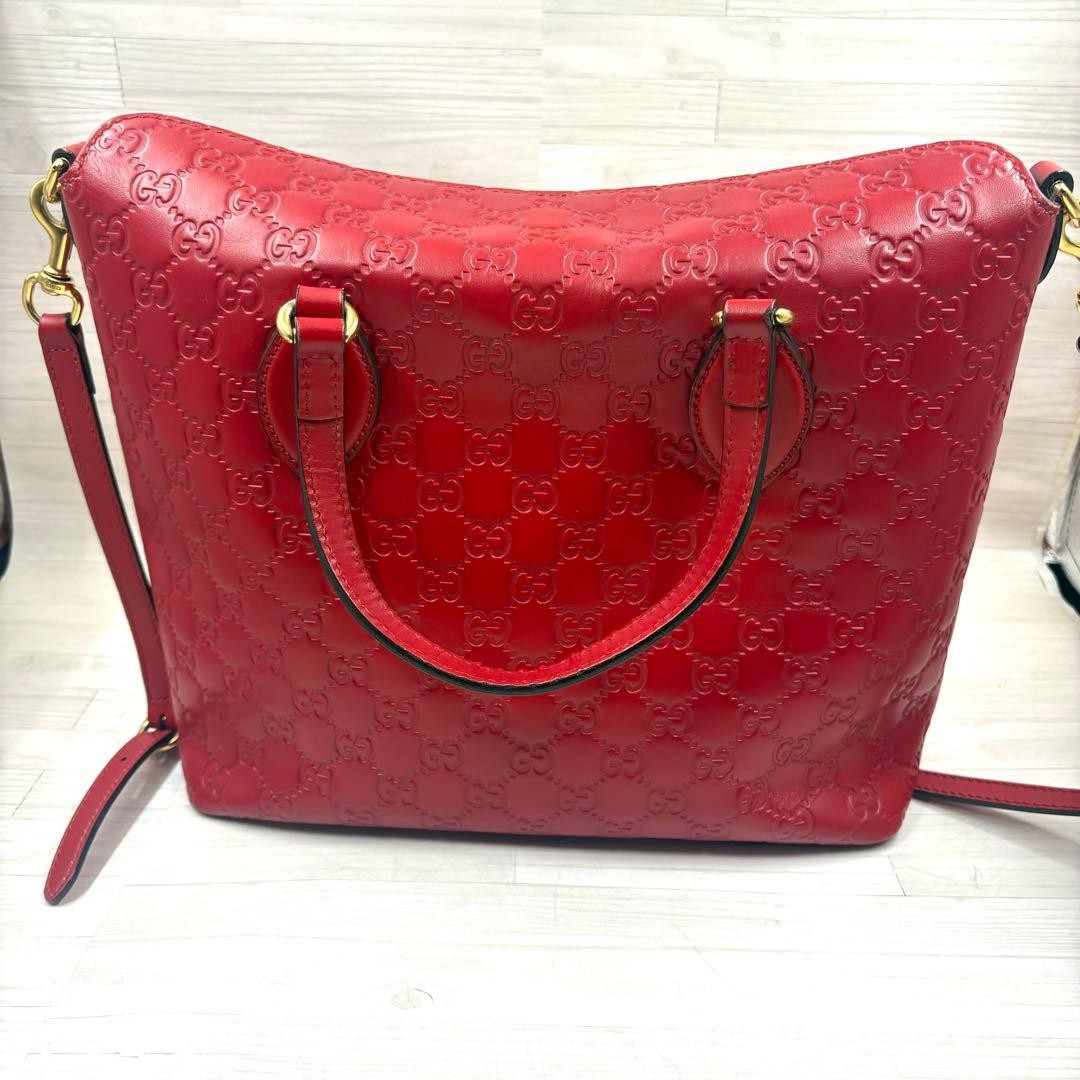 GUCCI Shoulder Bag Guccissima Red Leather Size: W11.4xH9.8 in. Strap: 43.3″