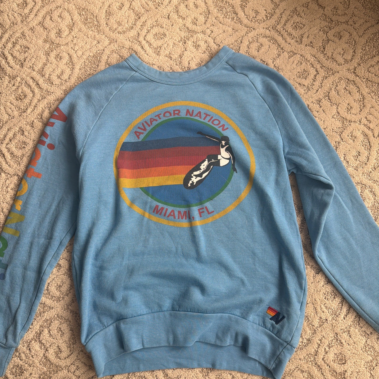 Aviator Nation miami crew sweatshirt ocean color SZ Small
