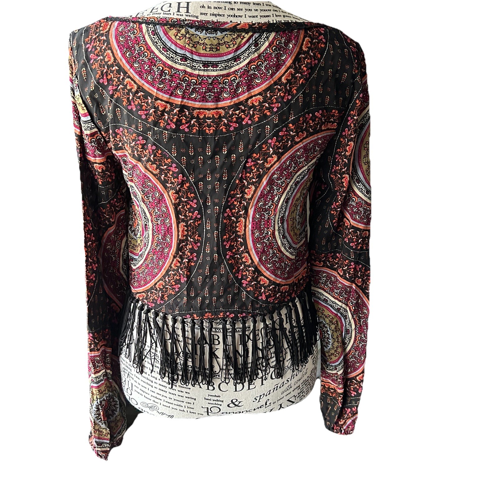 Gypsy Warrior Mandala Black Fringe Cropped Hippy Boho Festival Beach Multicolor
