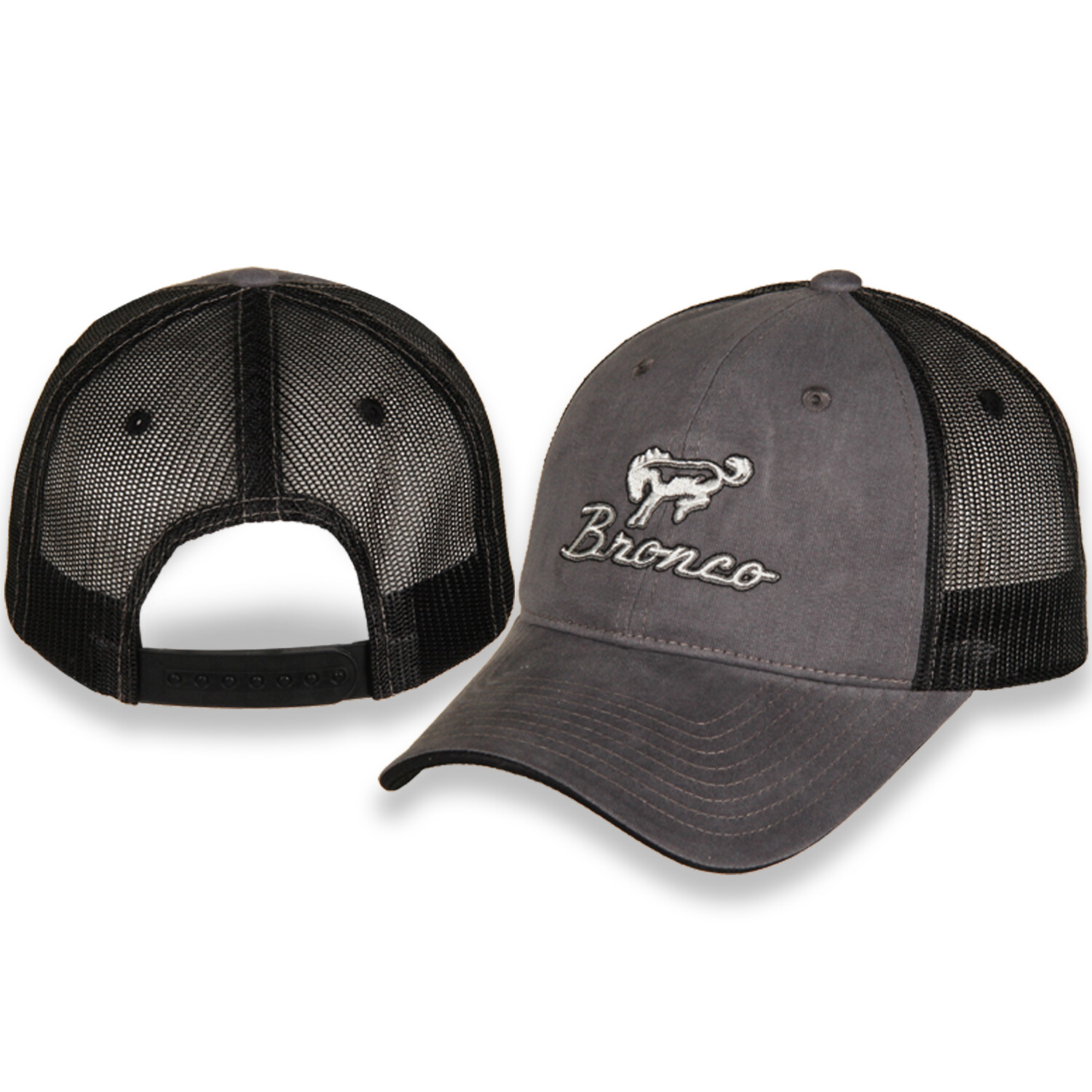 CHECKERED FLAG SPORTS FORD BRONCO LOGO EMBROIDERED HEATHER GRAY MESH HAT