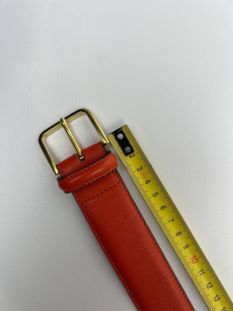 Vintage MOSCHINO Redwall Orange Leather Belt Gold Letter Logo Size 42 Italy Rare