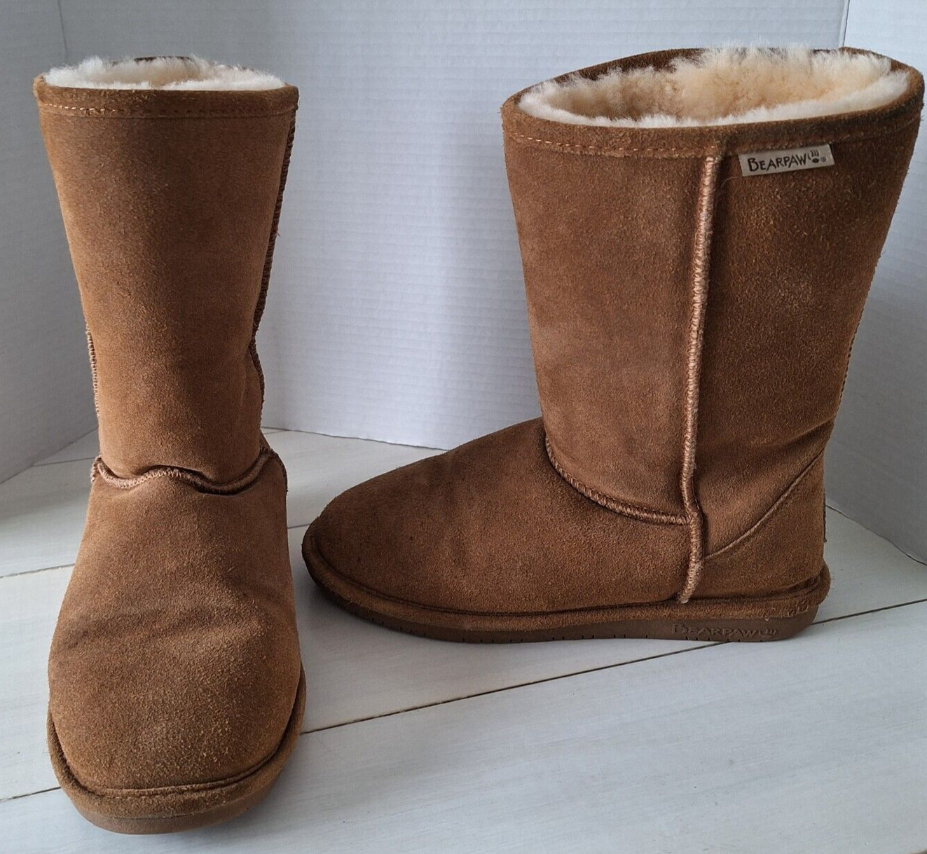Bearpaw Beige Emma Tall Suede Snow Boot Sheepskin Wool Size 9 Winter Warm EU40