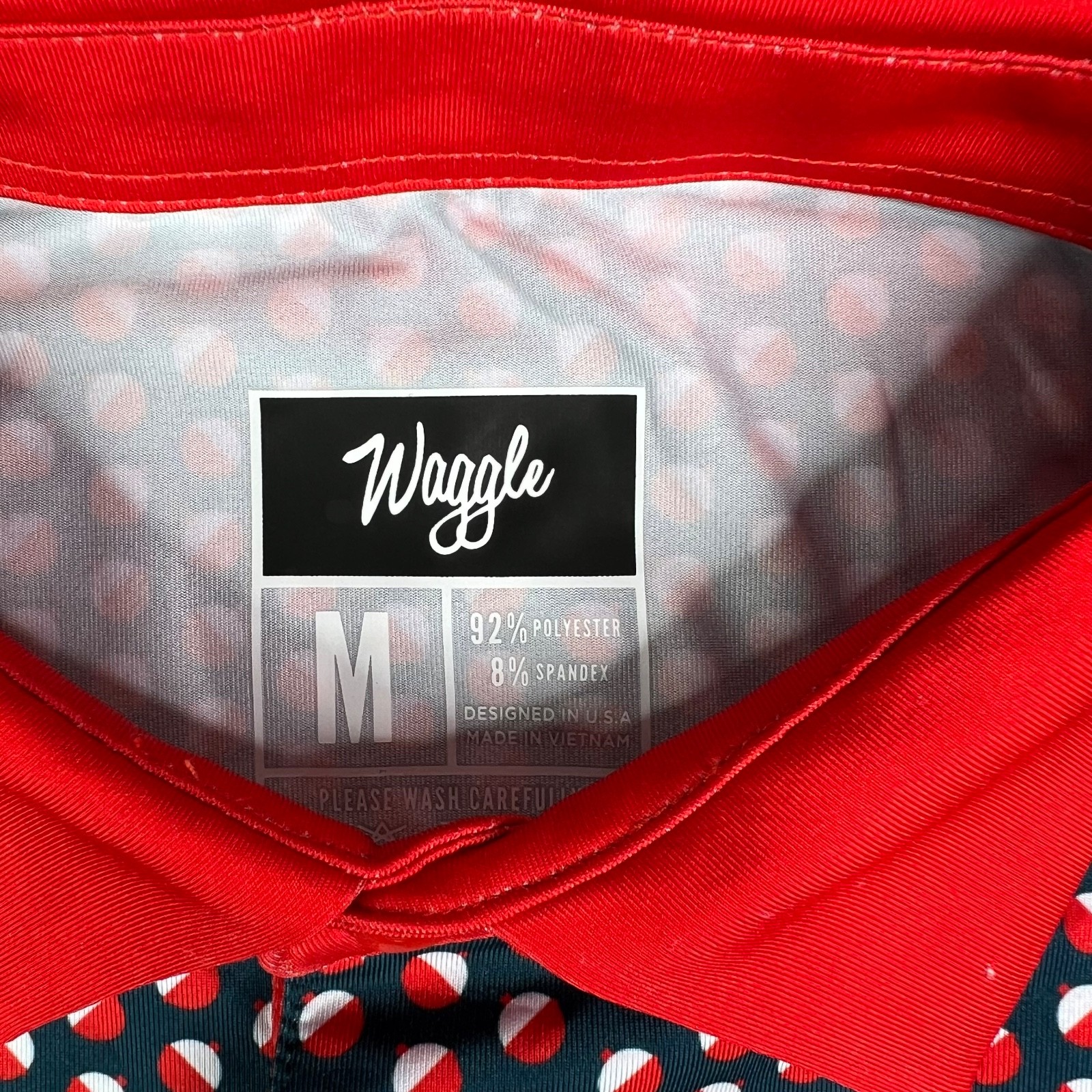 Waggle Polo Shirt Mens Medium Bobby Fishing Print Golf Performance Stretch New