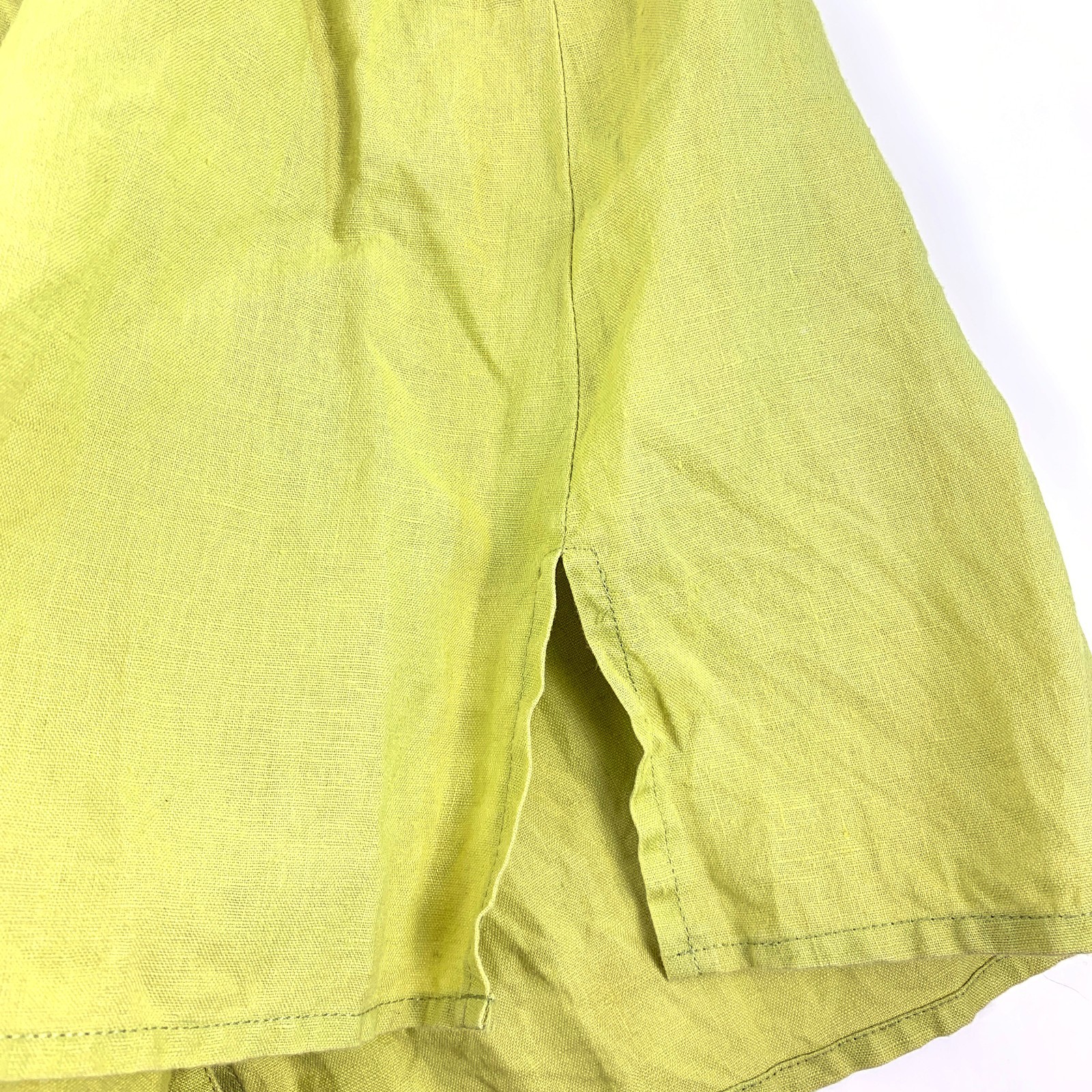August Silk Options Button Up Blouse Sz 1X 100% Linen Lime Green Embroidered SEE