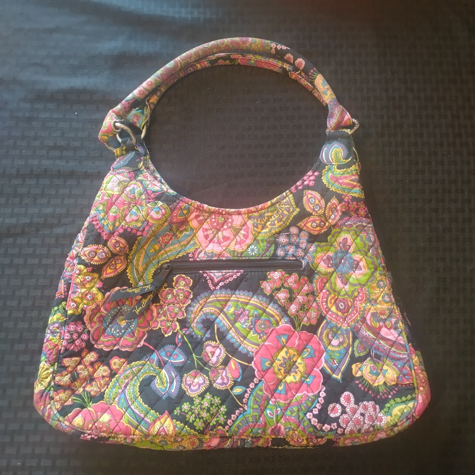 Vera Bradley Poppy Paisley Tote Purse Black Pink Red Blue Purple 14 x 10
