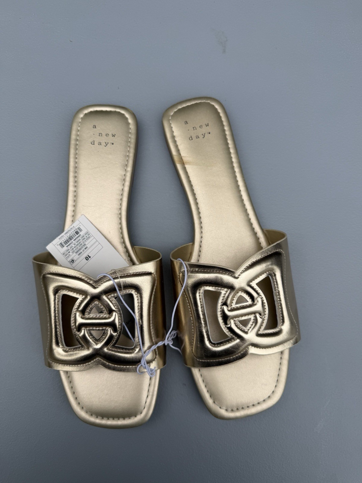 A New Day Gold Cut-Out Slide Sandals Women Synthetic Rubber 10