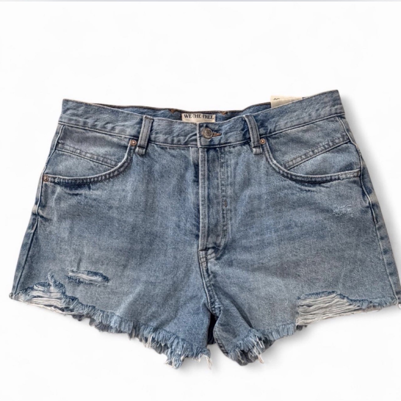 We The Free Women’s Blue Denim Cut Off Shorts Solid 5-Pocket Button Pockets 30