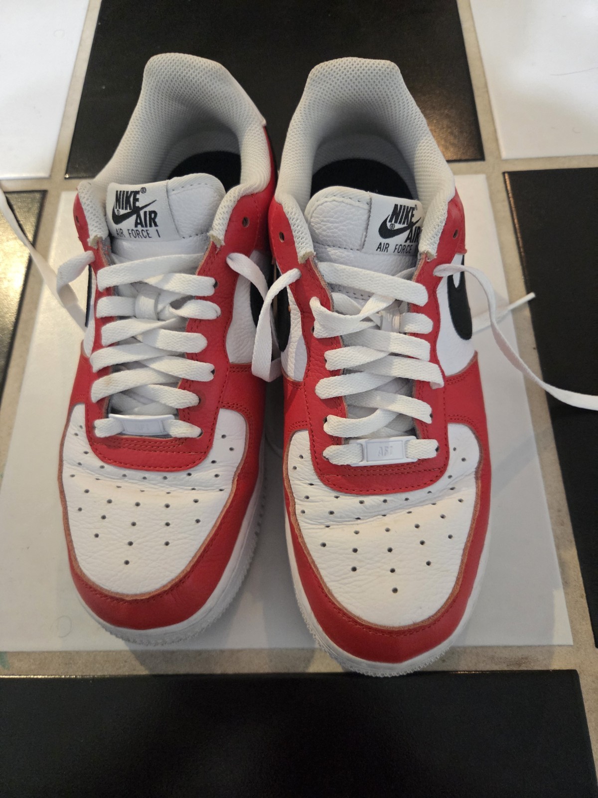 Nike Air Force 1 Low Top Men’s Sneaker Red/White/Black Colorblock Lace-Up