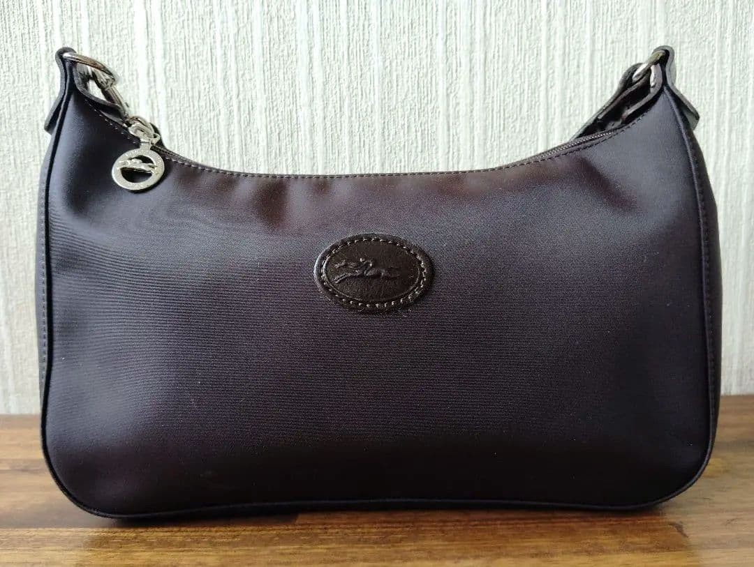 Good Condition Longchamp One Shoulder Bag Half Moon Shape 2WAY Dark Brown