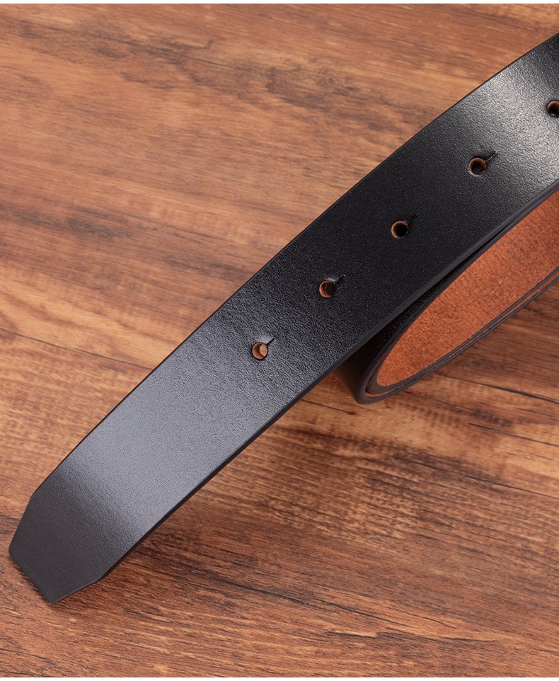 3.5cm Wide Retro Cowhide Men’s Belt Without Buckle Black Adjustable Dress Belt