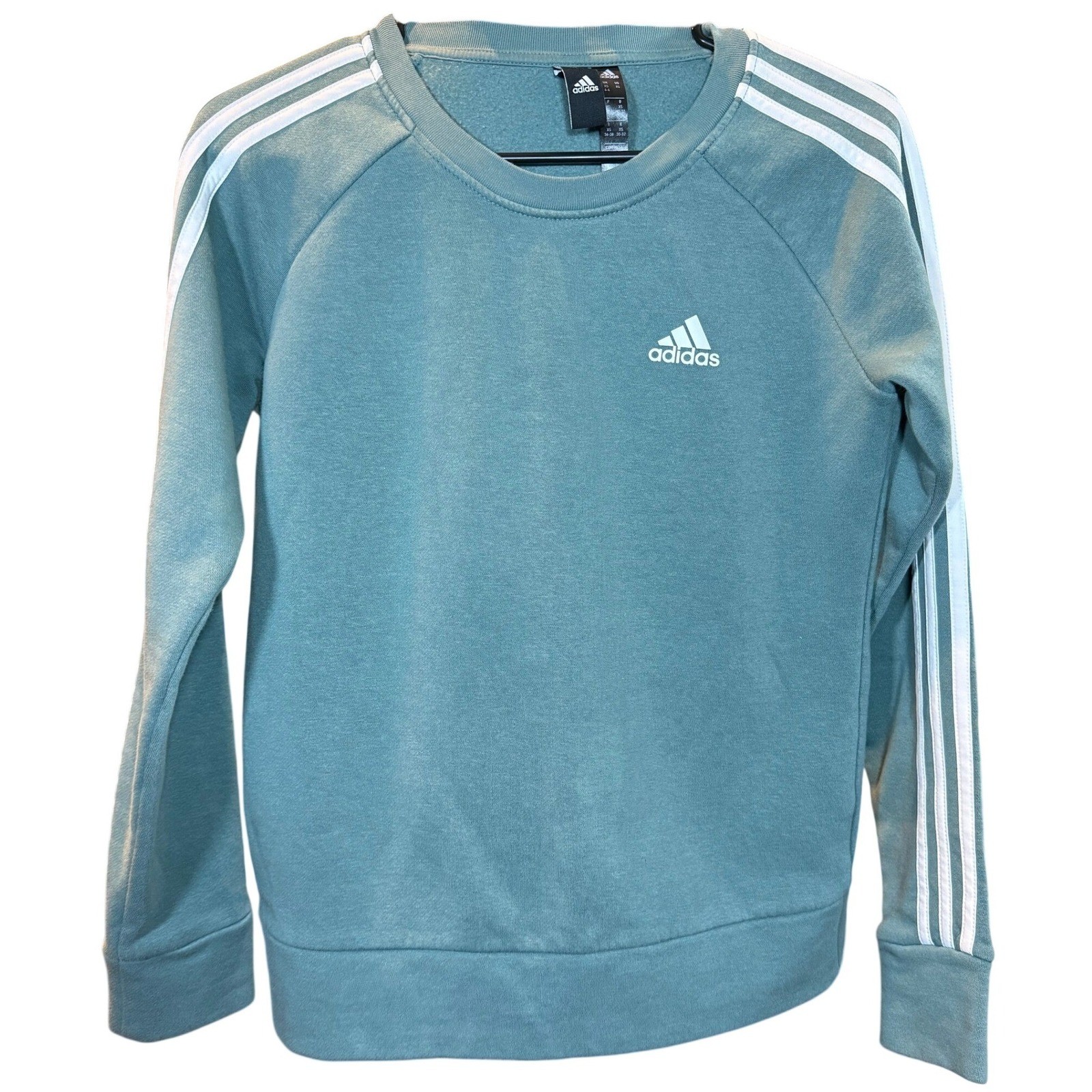 Adidas Mens Essentials 3-Stripes Sweatshirt Teal Blue Fleece Pullover XS