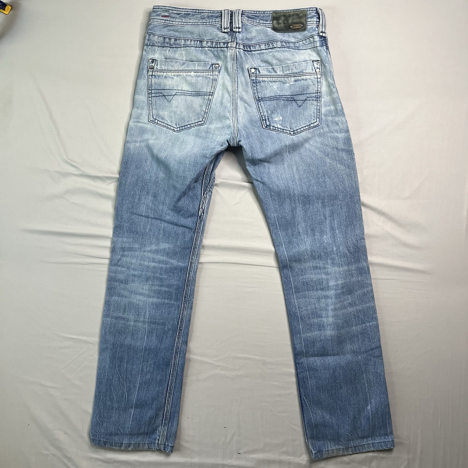 Diesel Jeans Men 29 (30×29) Blue Timmen Straight Leg Button Fly Distressed Italy