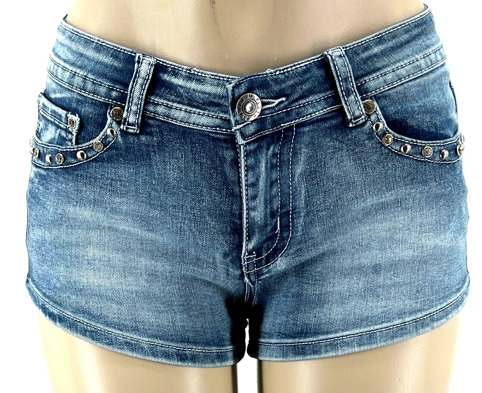 PLATINUM PLUSH LADIES LEATHER CROSS & WING RHINESTONE DENIM SHORTS STYLE #4546