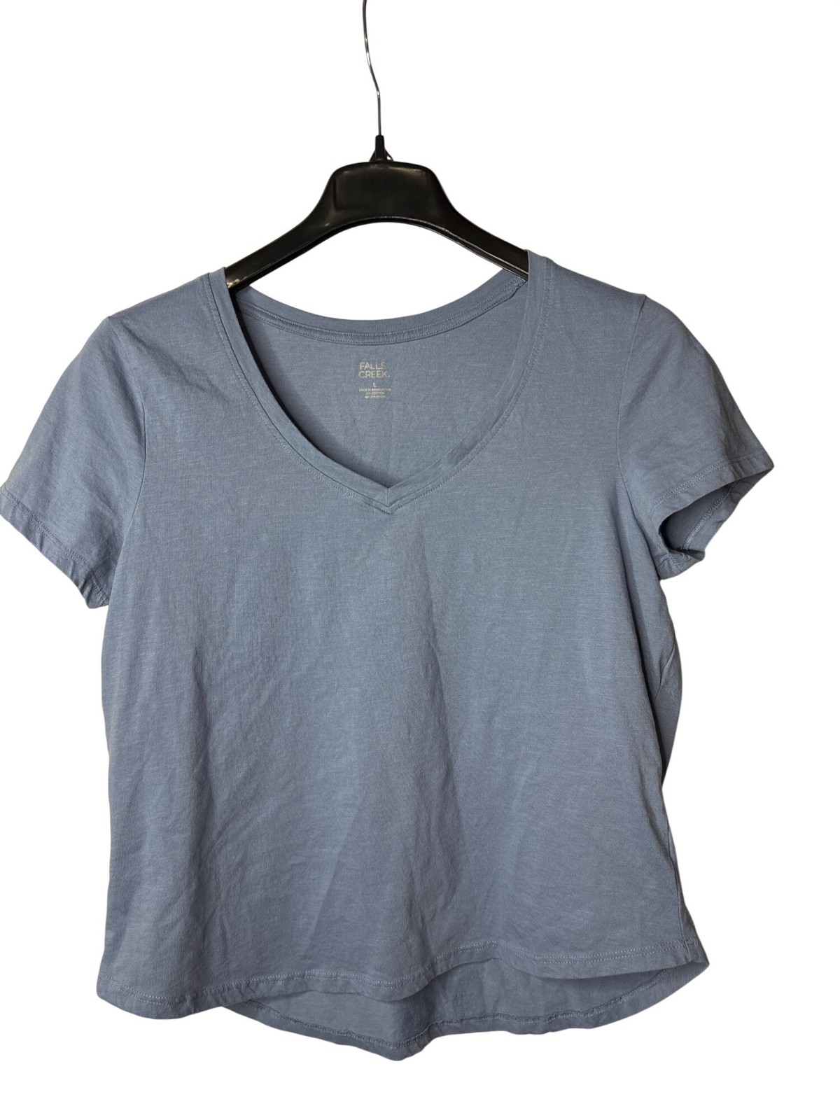 Falls Creek Womens V Neck Tee T-Shirt Size L Blue Cotton Polyester Blend