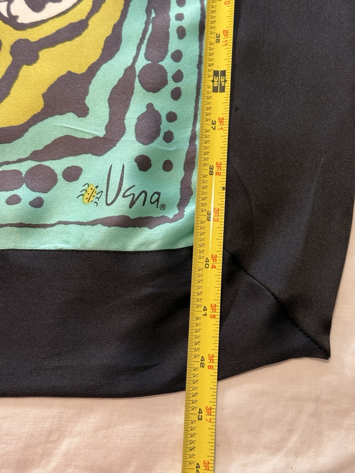 Vera Neumann Bold Teal Black Celadon Silk Scarf With Double Layer Border 43in Sq