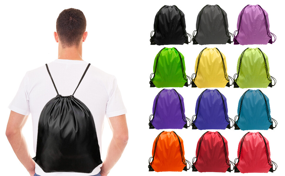 Drawstring Backpack Zippered Pocket Sport Gym Waterproof Cinch Sack Pack Bag,