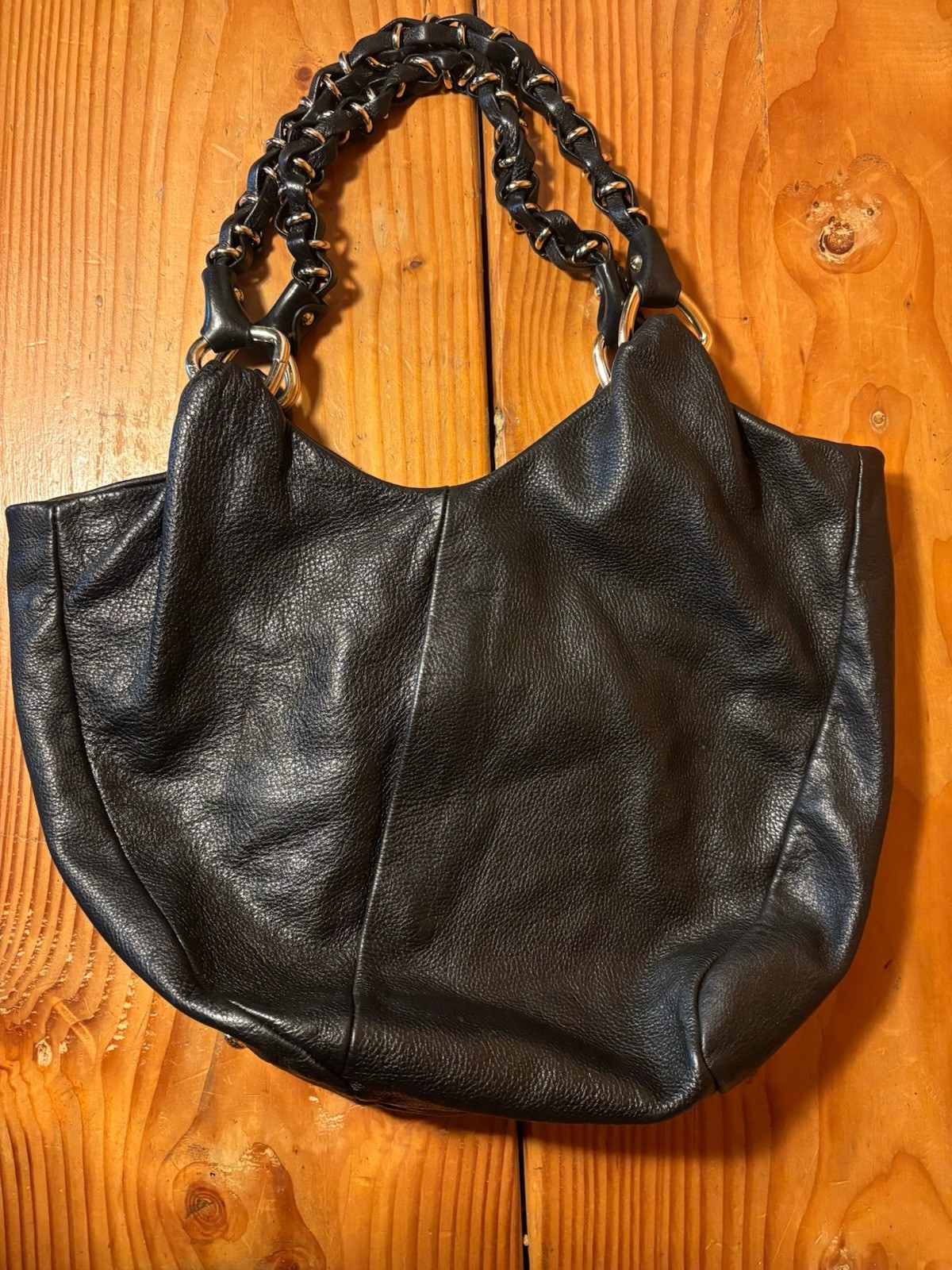 Elliott Lucca Black Pebbled SOFT Leather Shoulder Bag Hobo Slouch Purse