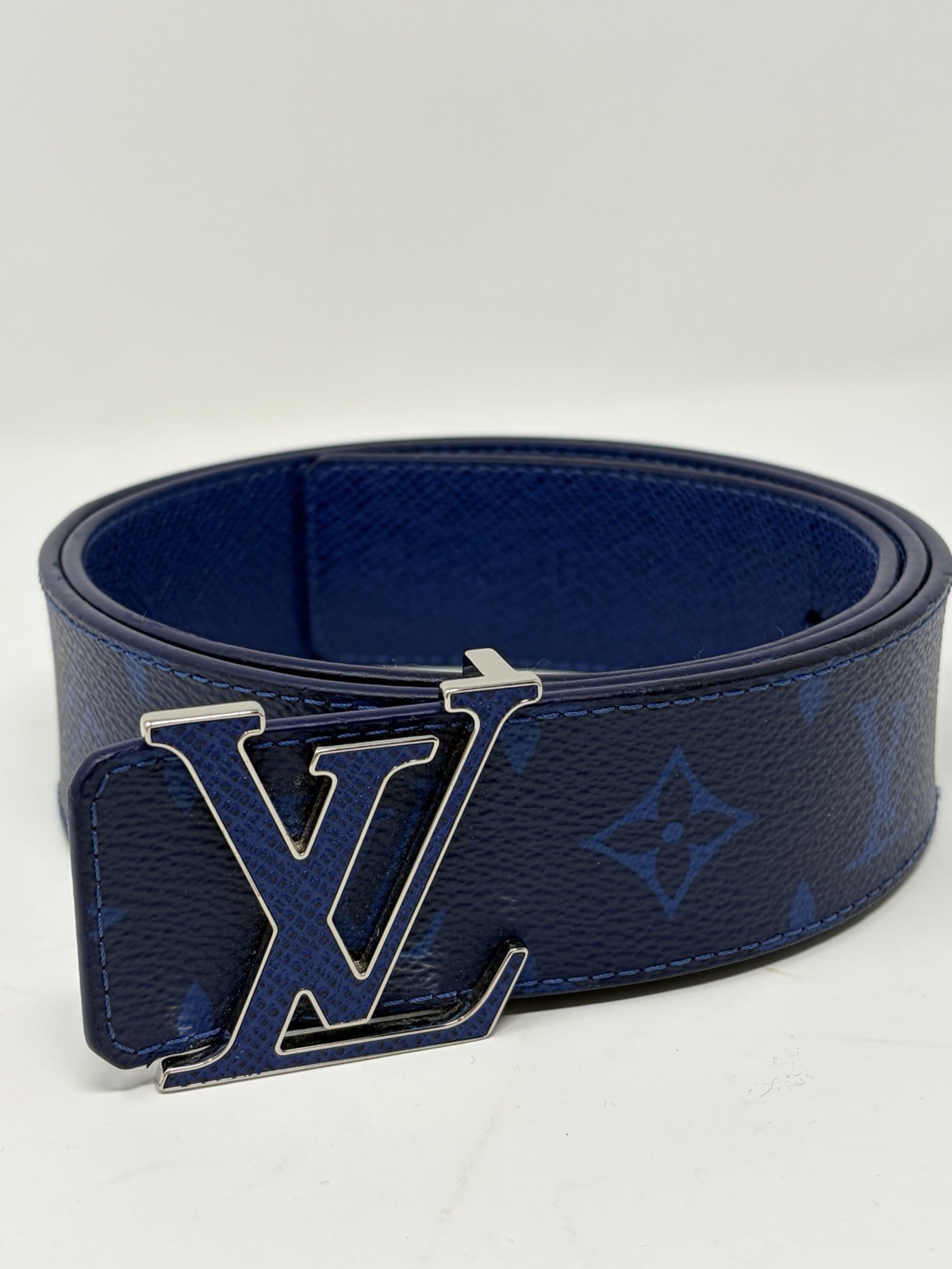Louis Vuitton LV Initials Taigarama Reversible Belt M0159T Cobalt Blue 90/36