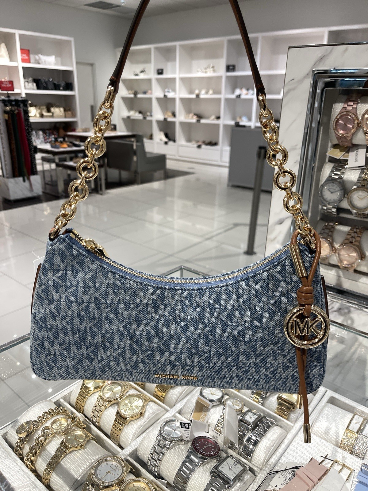 MICHAEL KORS Nolita Medium Chain Pochette denim NWT