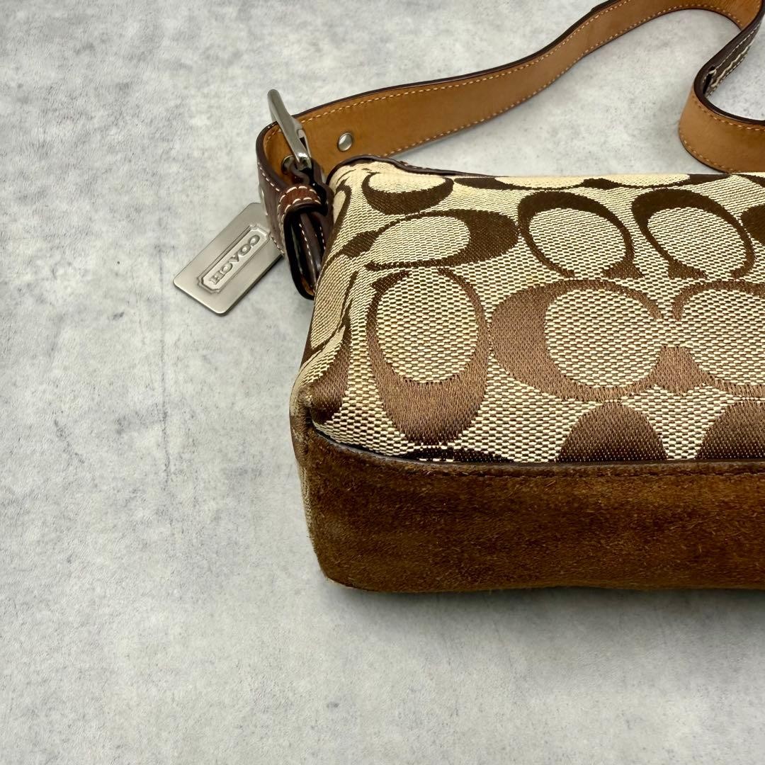 COACH Signature Accessory Pouch Stripe 7039 Brown Vintage Small Shoulder bag