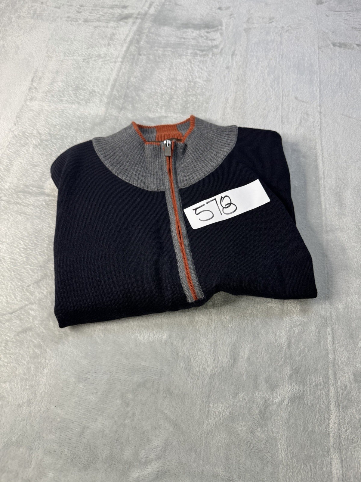 Patrick James Navy Full Zip Merino Wool Blend Sweater Color Block Size 56