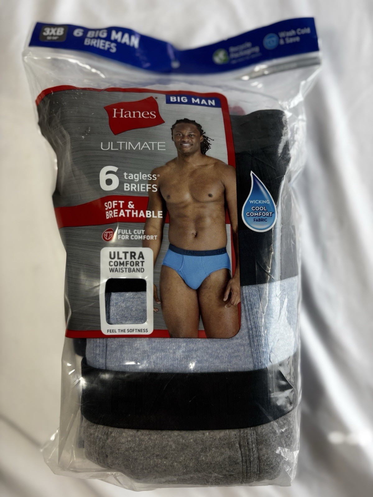 Hanes Briefs Men 3XB Multi Ultimate Big Man Tagless 6-Pack 7839B6 52-54” NEW