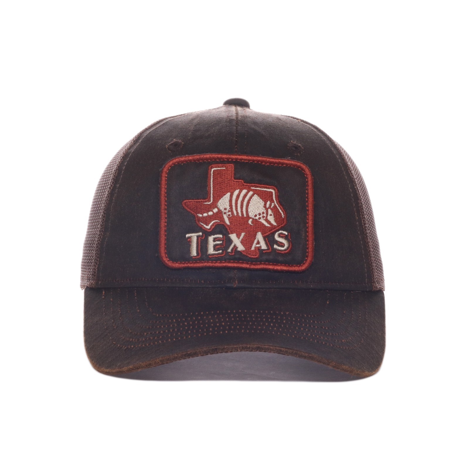 Texas Armadillo Trucker Hat, Brown Cotton Blend Mesh Back Snapback Cap