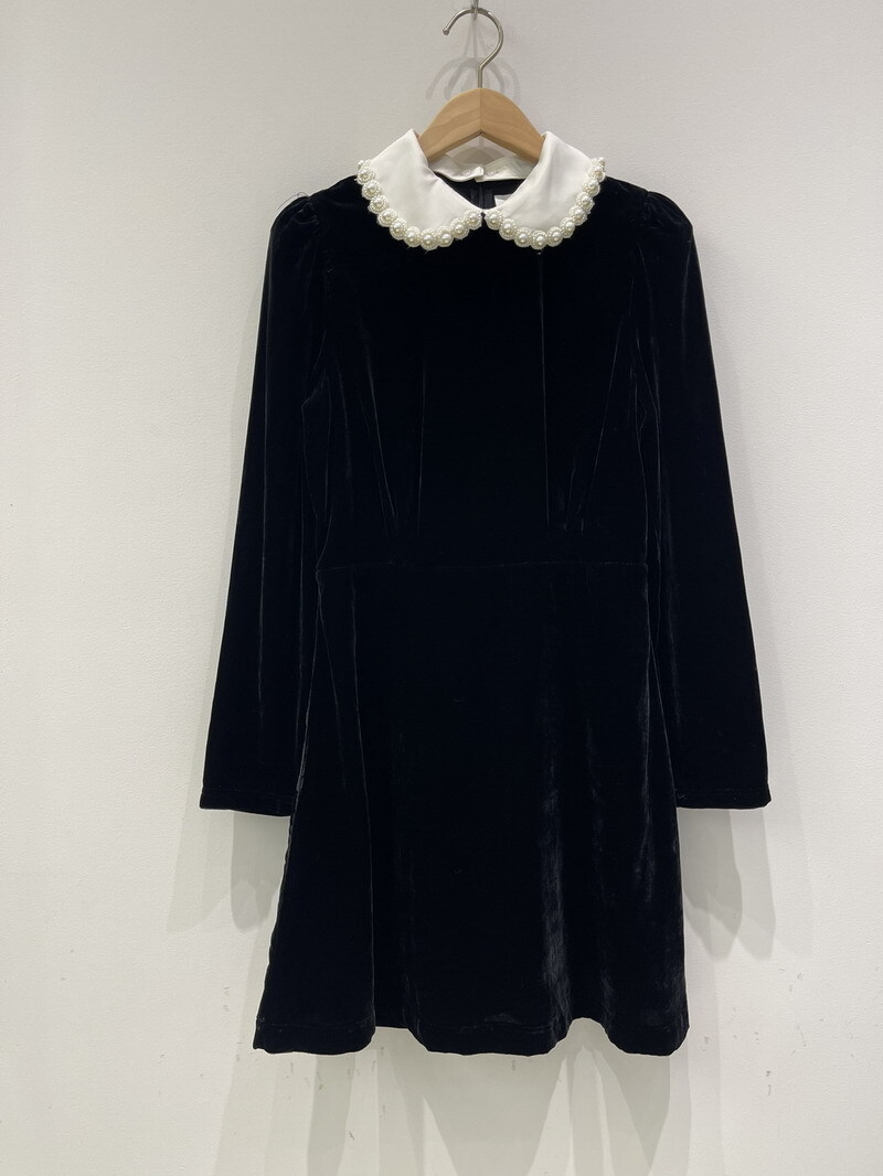 Sandro velour Pearl Doll collar Long sleeve Dress Black for Women