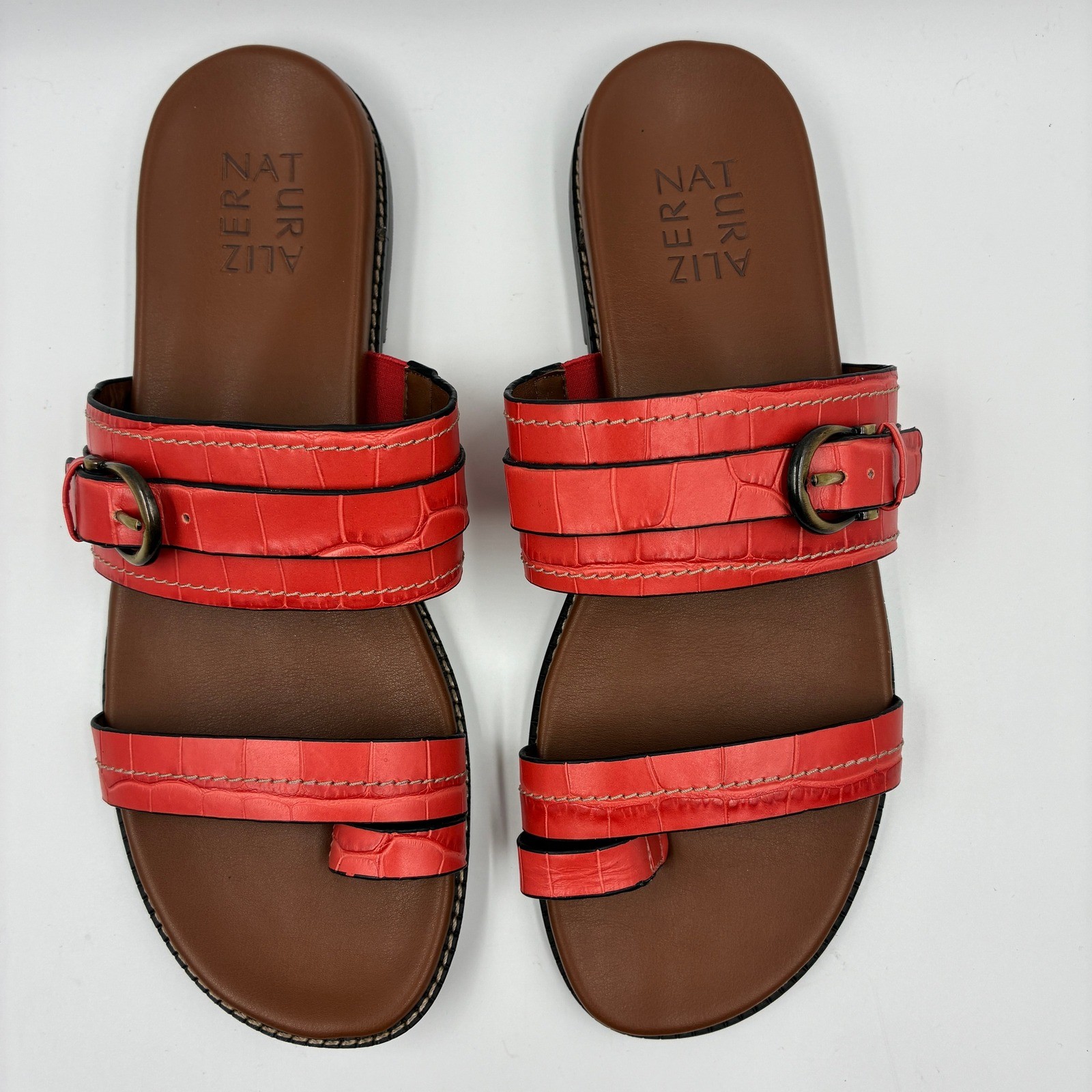 Naturalizer Karlie 9M Mango Spice Croc Leather Slides Toe Loop Sandals Women’s