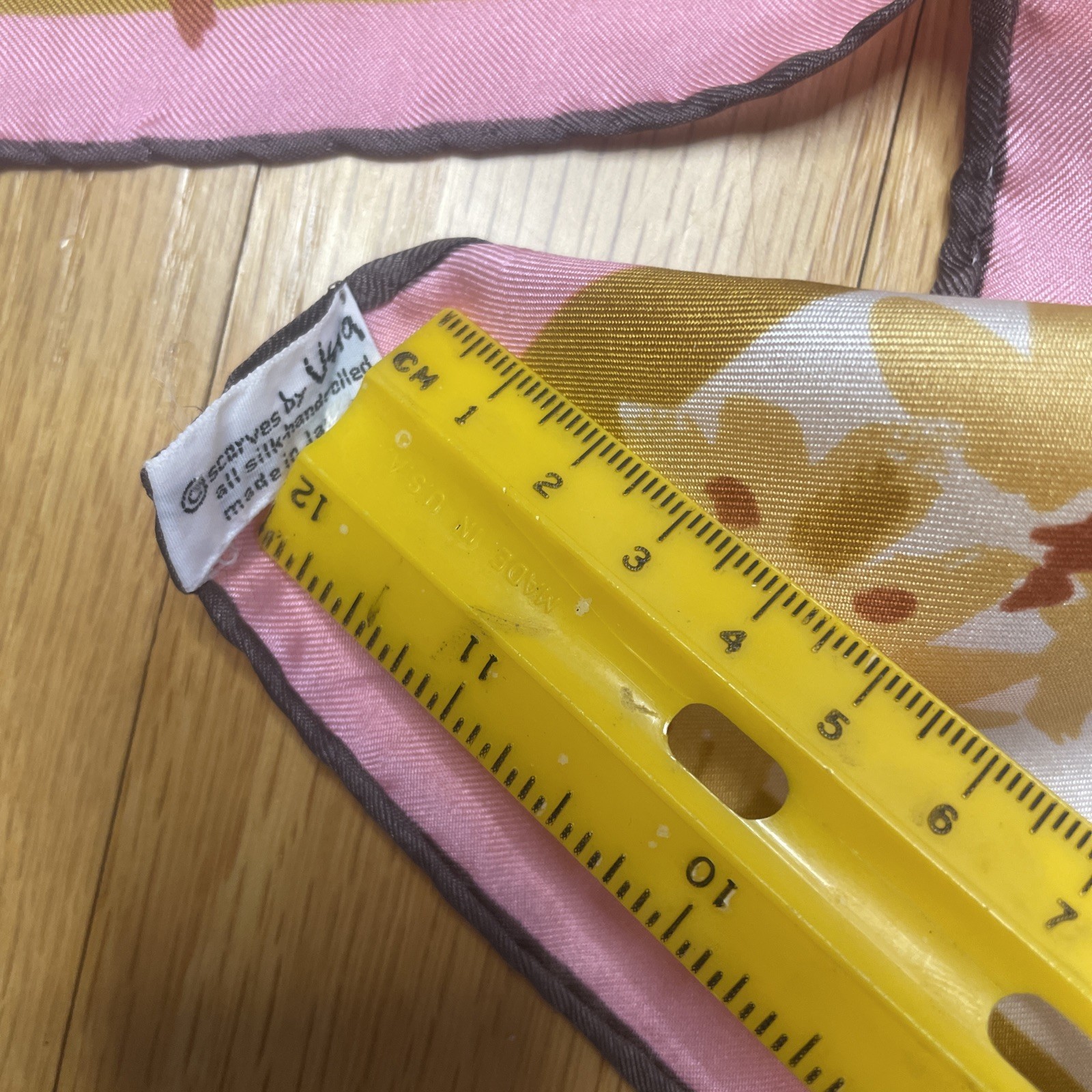 VERA All Silk Japan Hand Crafted PINK Tan NECKERCHIEF SILK SCARF