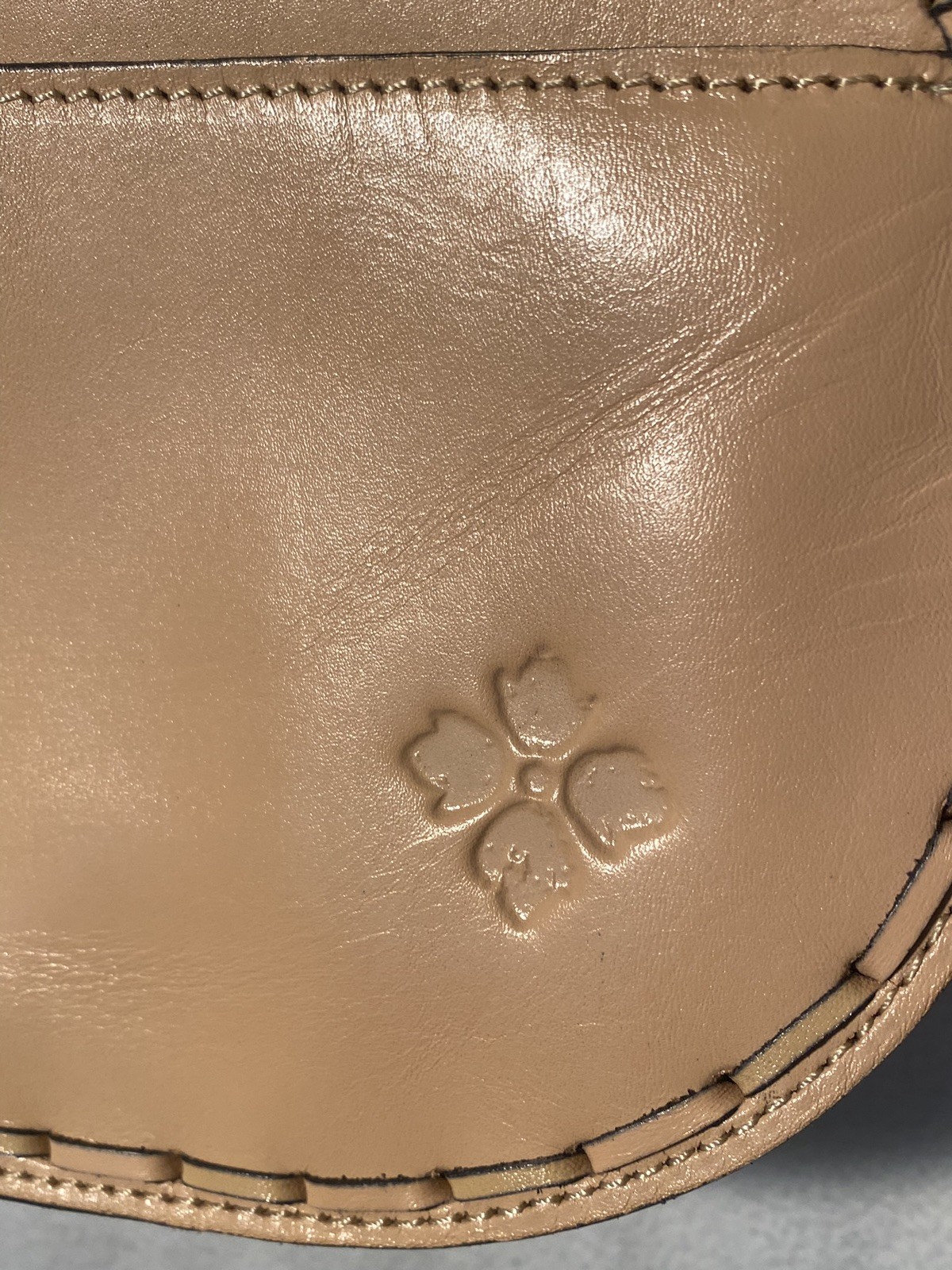 Patricia Nash Embossed Floral Leather Saddle Crossbody – Tan Nude Boho