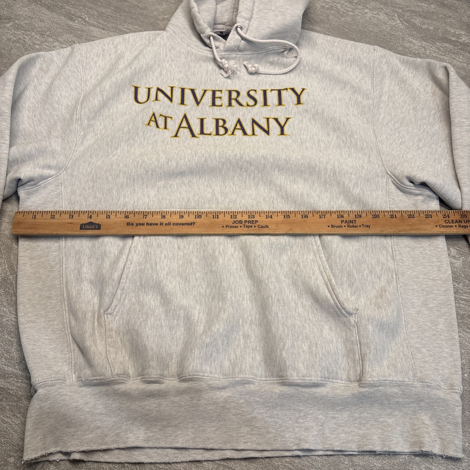 Vintage Champion University at Albany Reverse Weave Hoodie Large Distressed