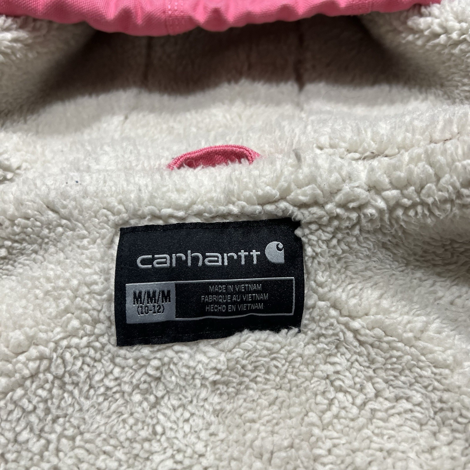 Carhartt OJ9564-G Girls Medium (10-12) Sherpa Hooded Jacket Pink Canvas Full Zip