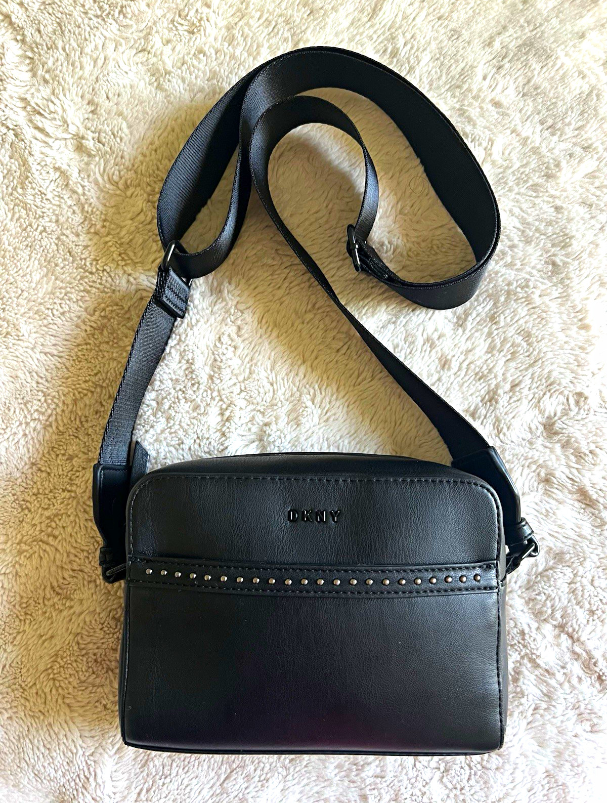 DKNY Black Crossbody Bag with Micro-Stud Detail