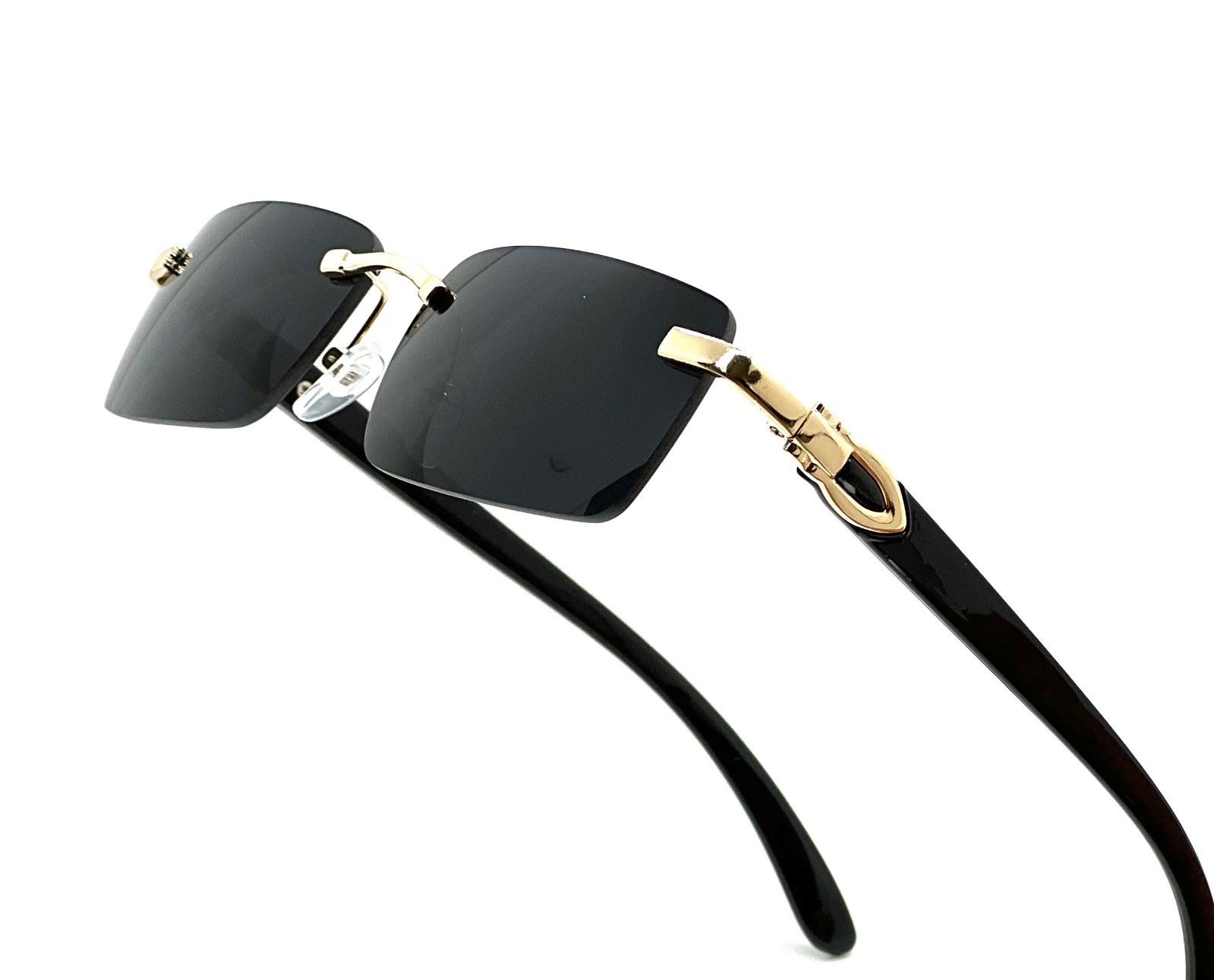 Mens Spring Hinge Narrow Rectangular Rimless Classy Metal Rim Sunglasses UV400