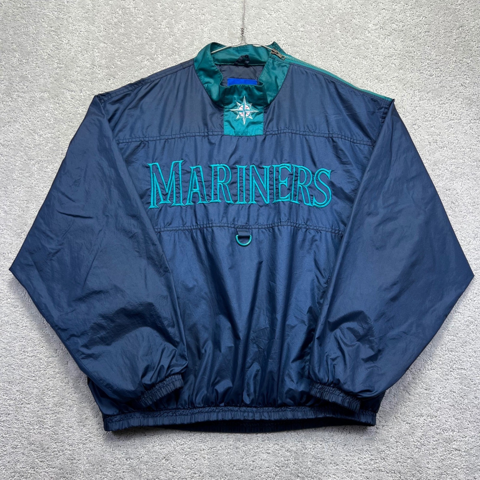 VINTAGE Seattle Mariners Fans Gear Pullover Windbreaker Jacket XL MLB Navy Light