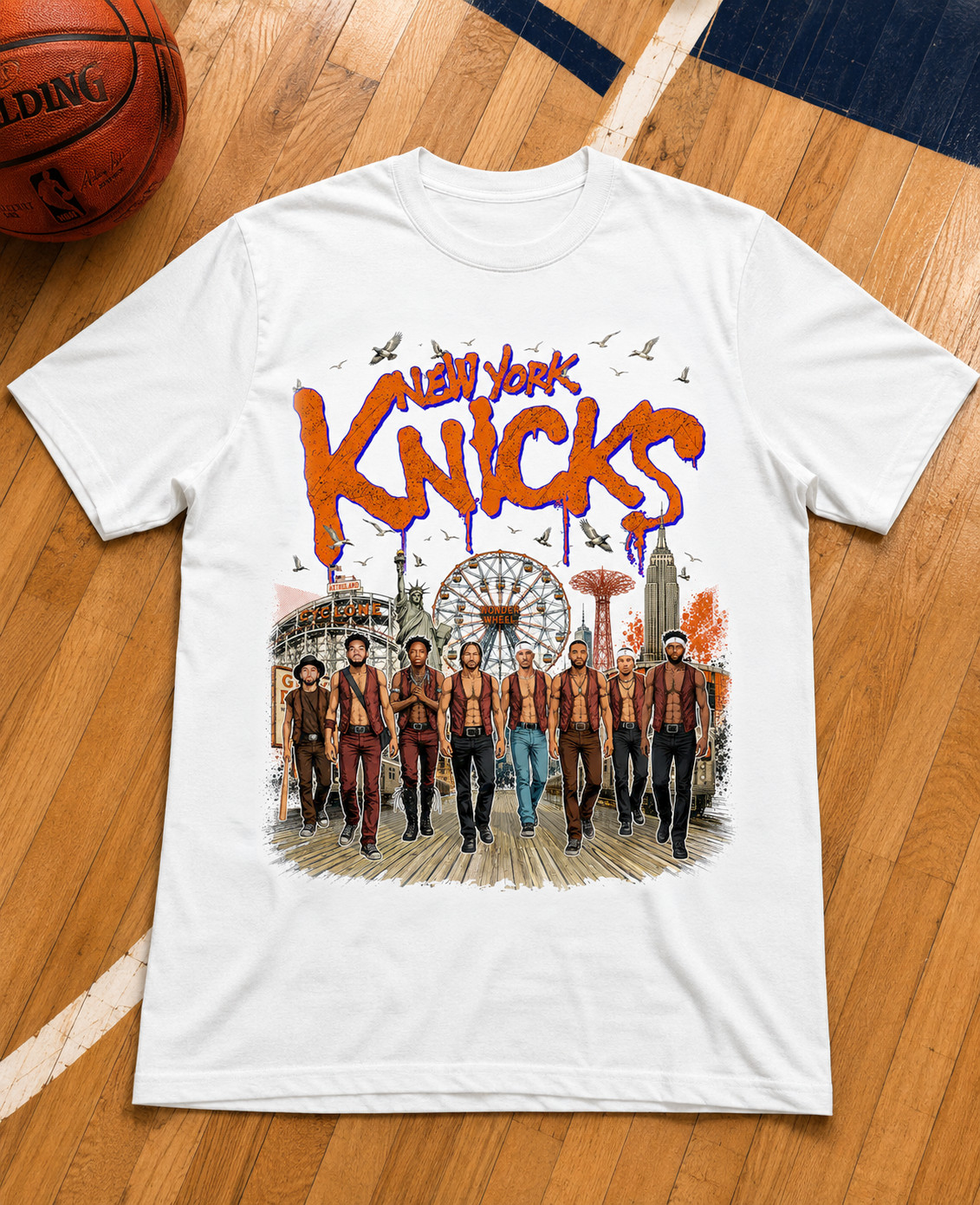 NEW YORK KNICKS WARRIORS T SHIRT XL WHITE ORIGINAL FRESH OFF THE PRESS